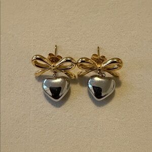 Gold and Silver Heart Earrings